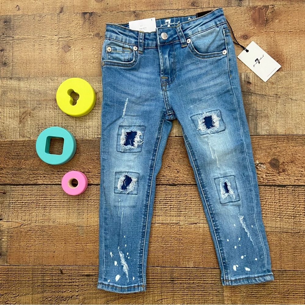 JEANS 7 FOR ALL MANKIND Distressed Super Skinny Ankle Jeans Adjustable Waist